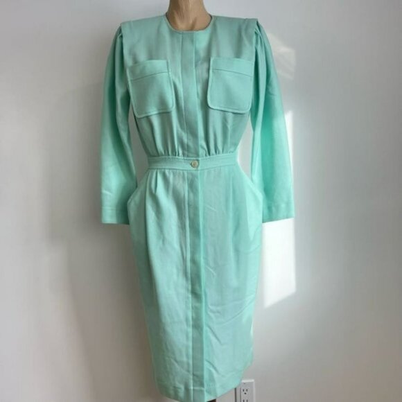 Vintage Dresses & Skirts - Vintage 1950s Eddie Johne Mint aqua Green pure Virgin Wool Midi Retro Dress S